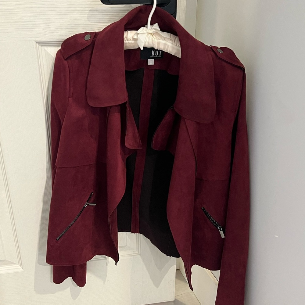 cranberry red maroon suede military style jacket